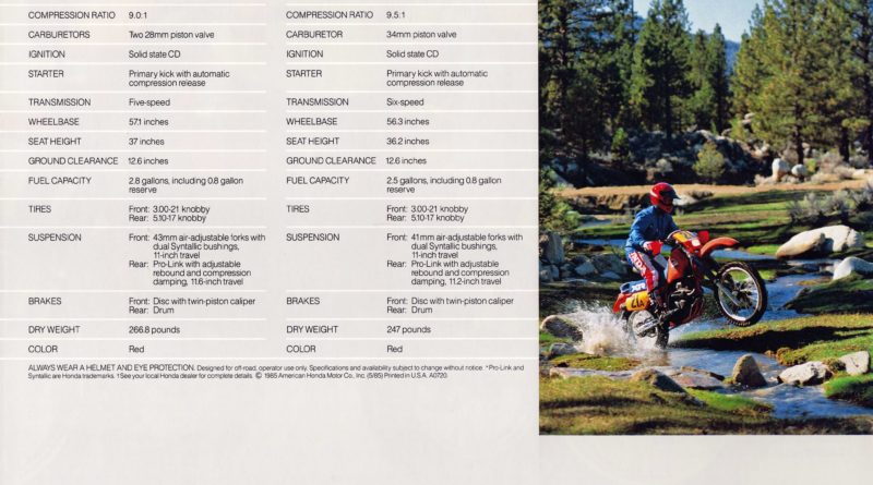 XR 350R my '85 brochure