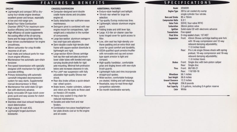 Brochure XR 400R 1996